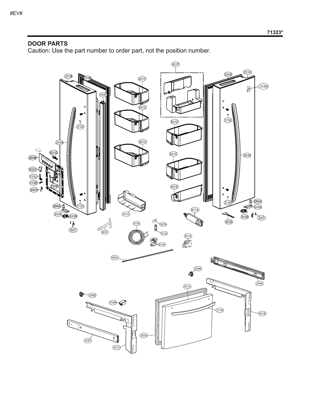 Door Parts Diagram and Parts List for GM-F223RQXM ASWCSE2 LG Refrigerator