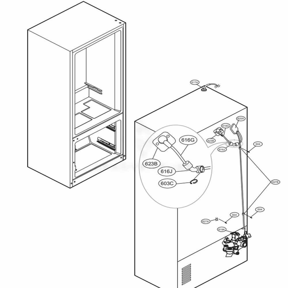 Valve And Water Tube Parts Diagram and Parts List for LFXC24726S ASTCNA3 LG Refrigerator