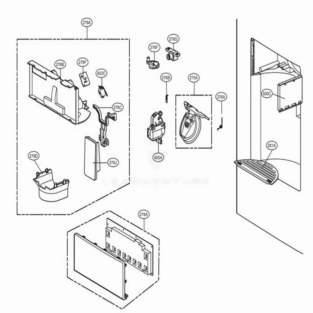 Dispenser Parts Diagram and Parts List for 73055 ANSCSE1 LG Refrigerator