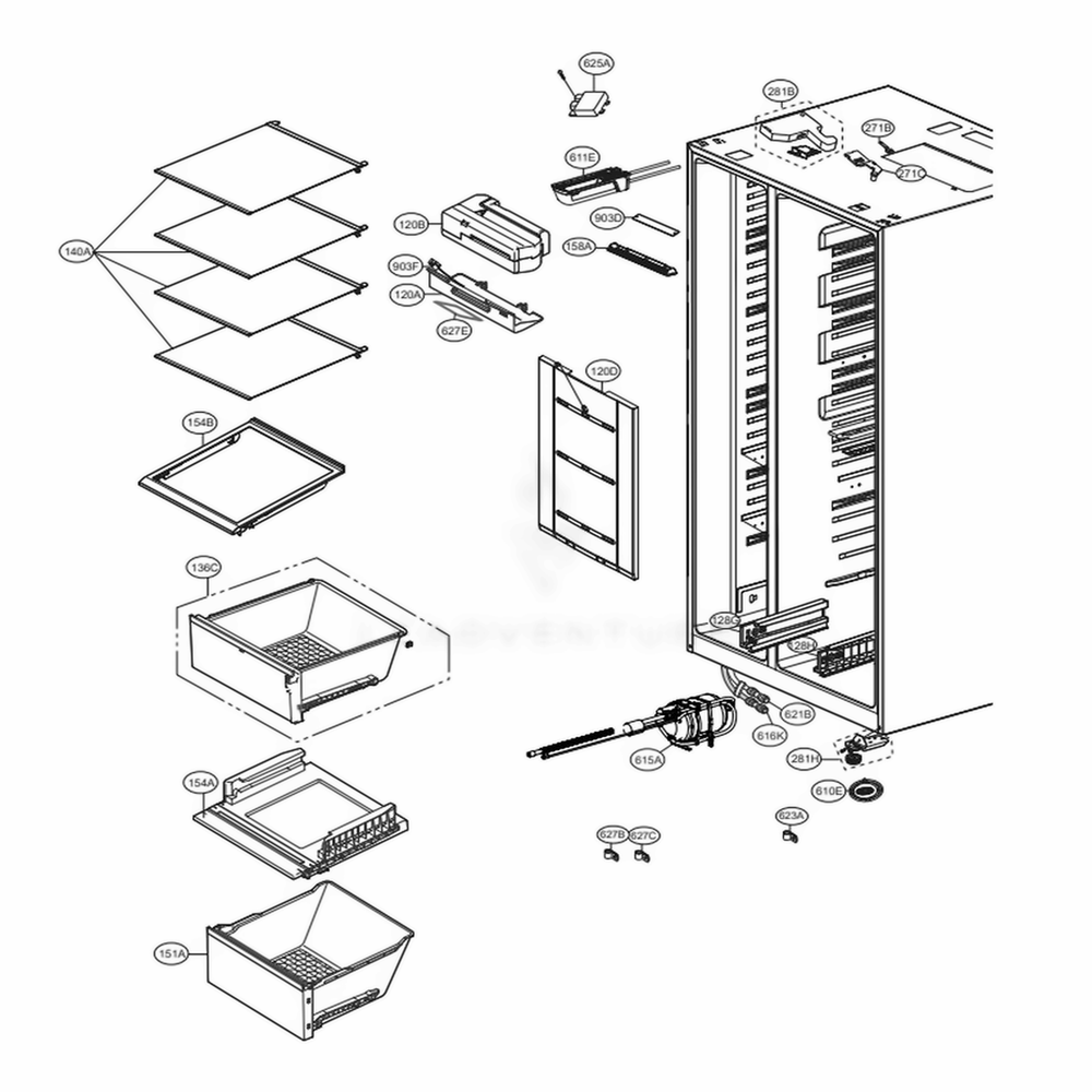 Refrigerator Compartment Diagram and Parts List for LSXS26326S ASTCNAZ LG Refrigerator