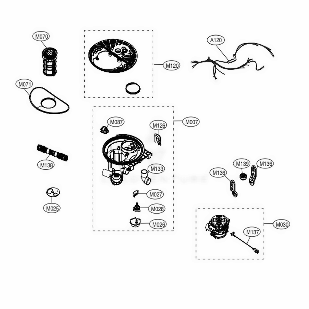 Sump Assembly Diagram and Parts List for 14307 ABDESEU LG Dishwasher