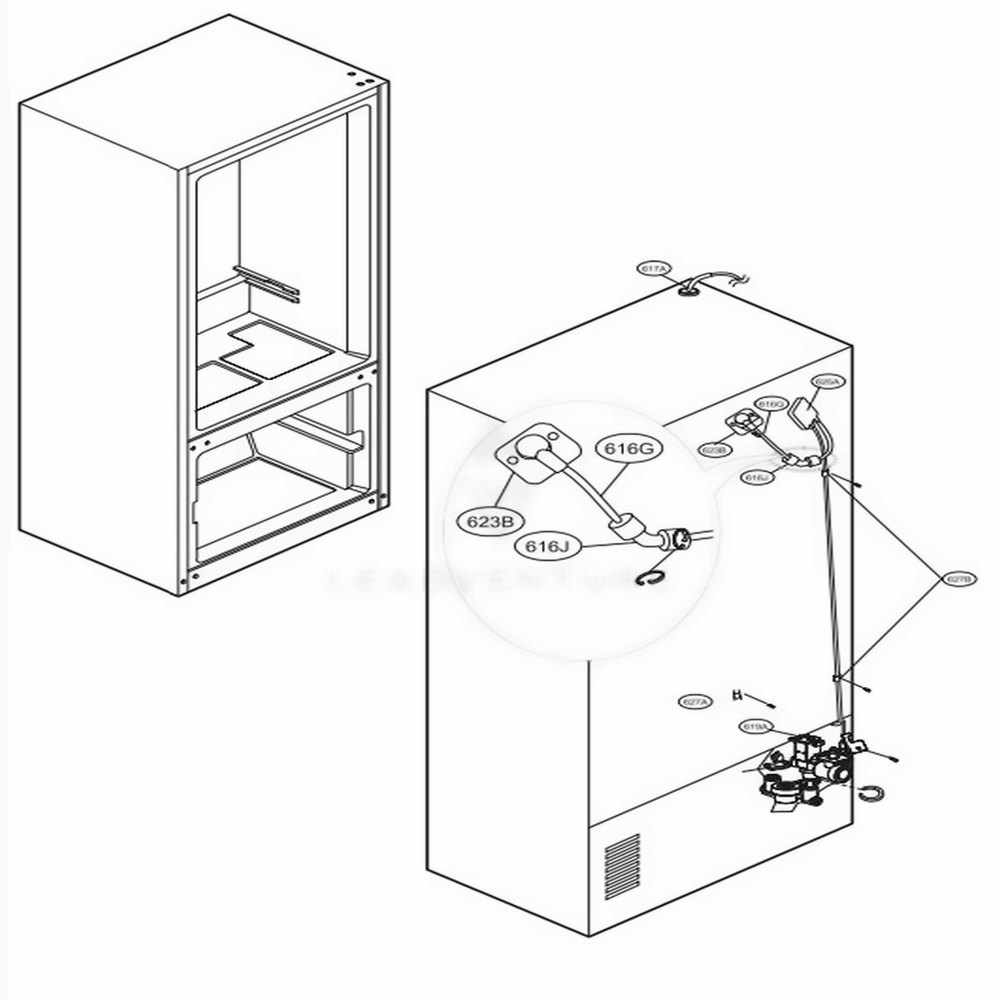 Valve And Water Tube Parts Diagram and Parts List for LFX25974SB AWBCNA6 LG Refrigerator