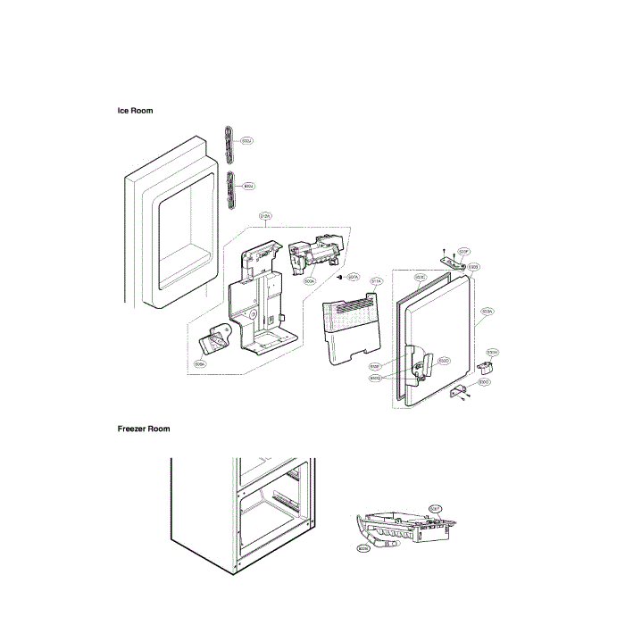 Ice Maker And Ice Bin Diagram and Parts List for LFX28979SB 00 LG Refrigerator