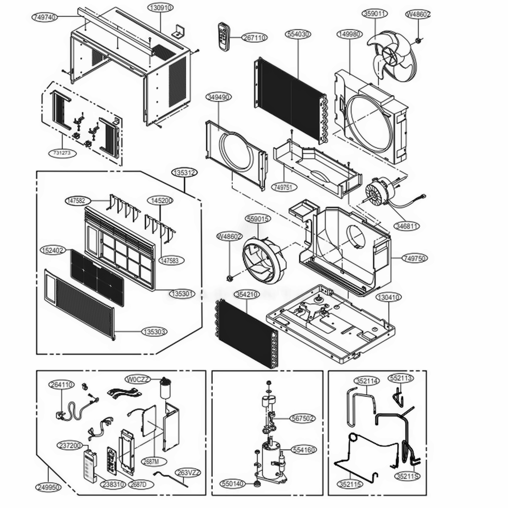 Main Diagram and Parts List for CP05G10B AWYAFRD LG Air Conditioner