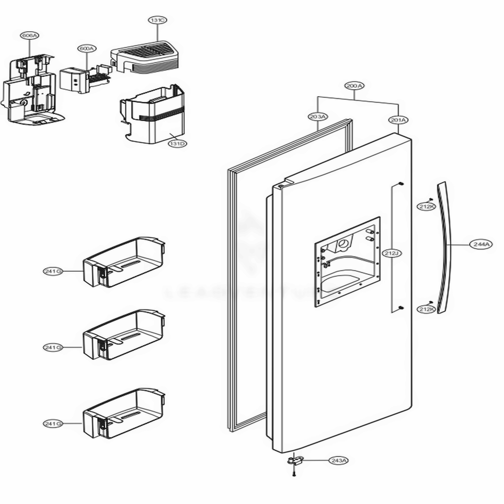 Freezer Door Diagram and Parts List for 51373 AST2SER LG Refrigerator