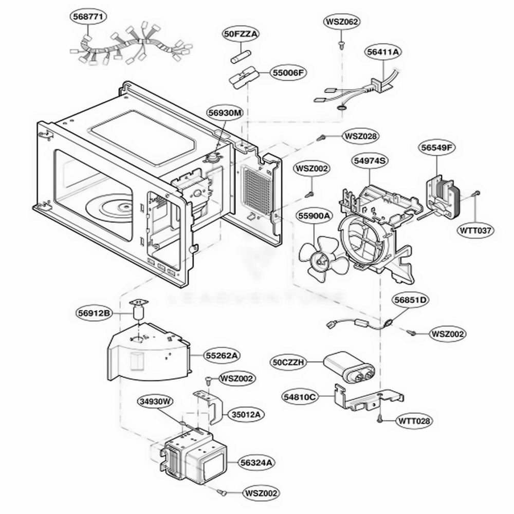 Interior Parts Diagram and Parts List for MS95MT HSLEGSS LG Range
