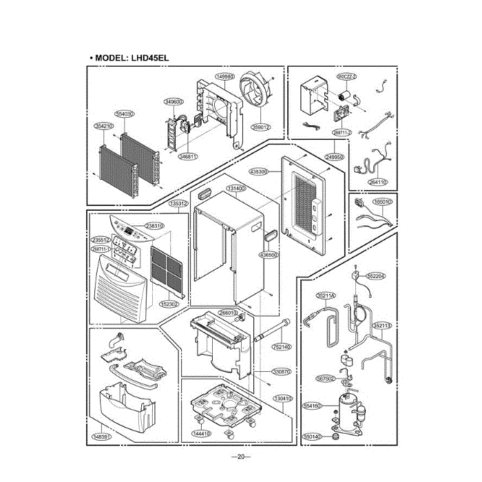 Section Diagram and Parts List for LHD45EL AWYAHDP LG Dehumidifier