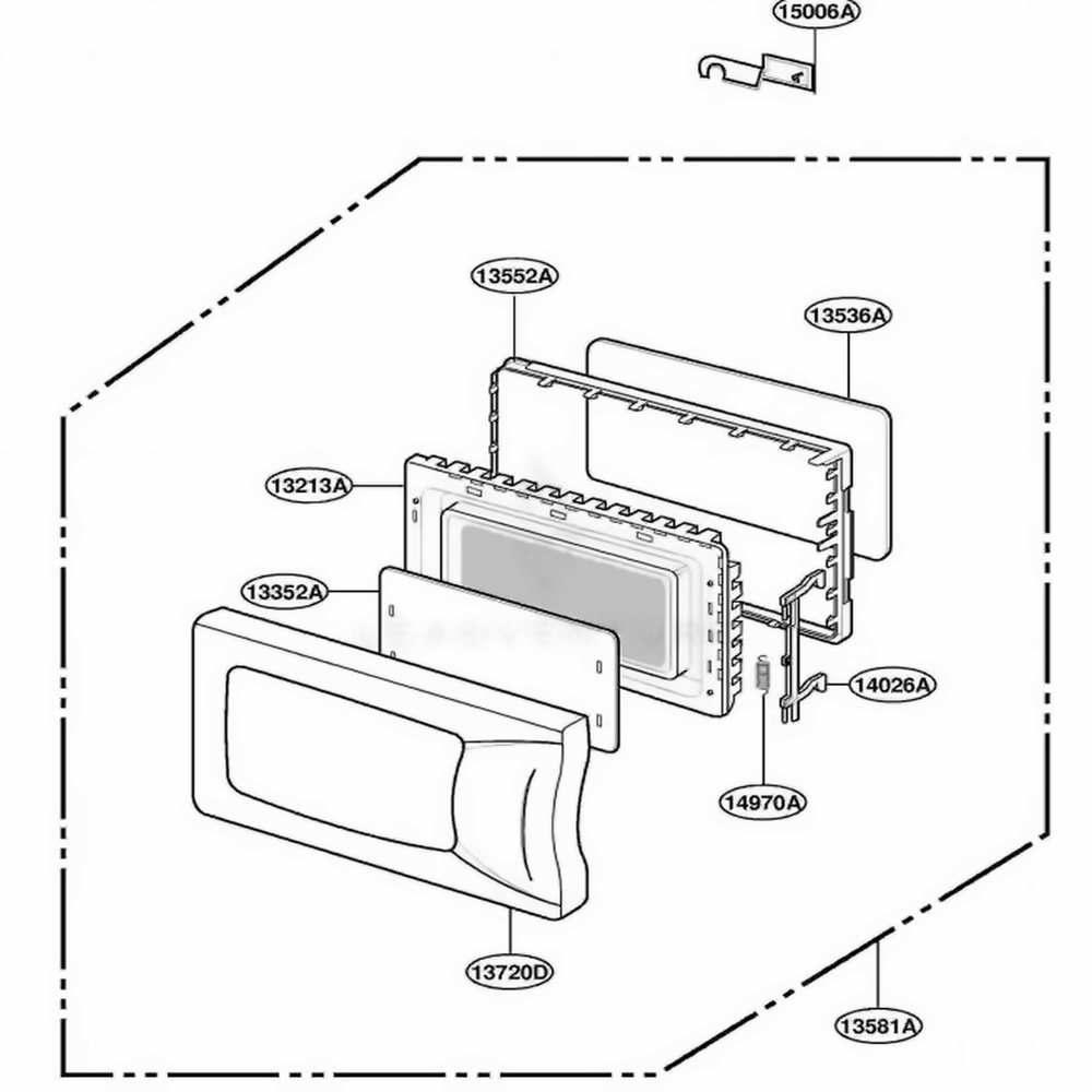 Door Parts Diagram and Parts List for MC1004 MWEGSE LG Wall Oven