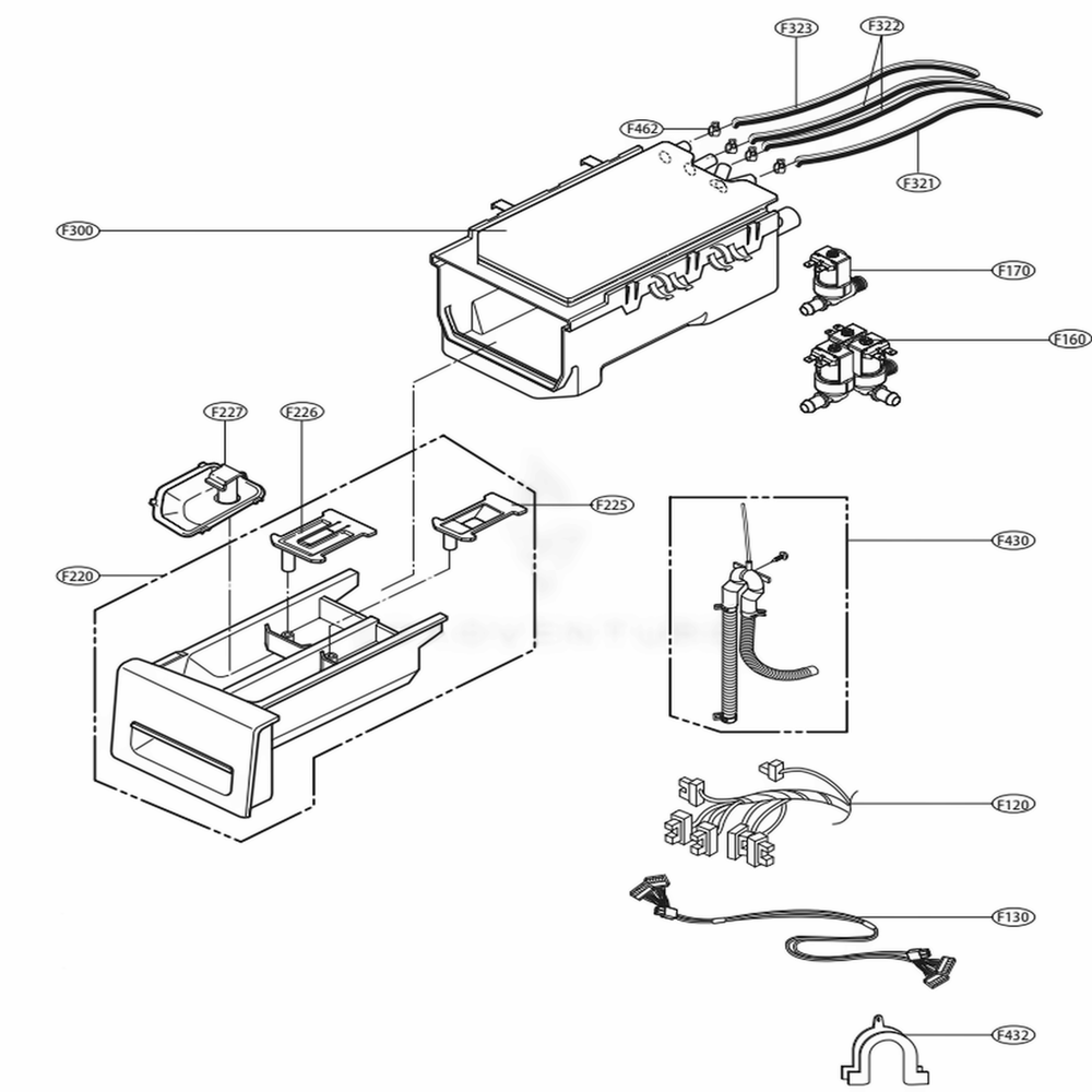 Dispenser Assembly Diagram and Parts List for WM3080CW ABWEVUS LG Washer