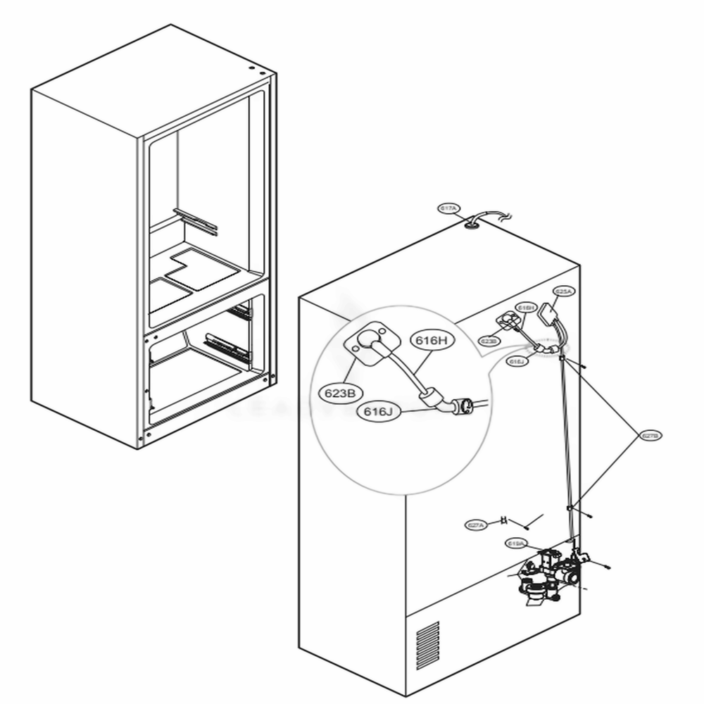 Valve And Water Tube Parts Diagram and Parts List for LFXS28968D ASBCNA3 LG Refrigerator