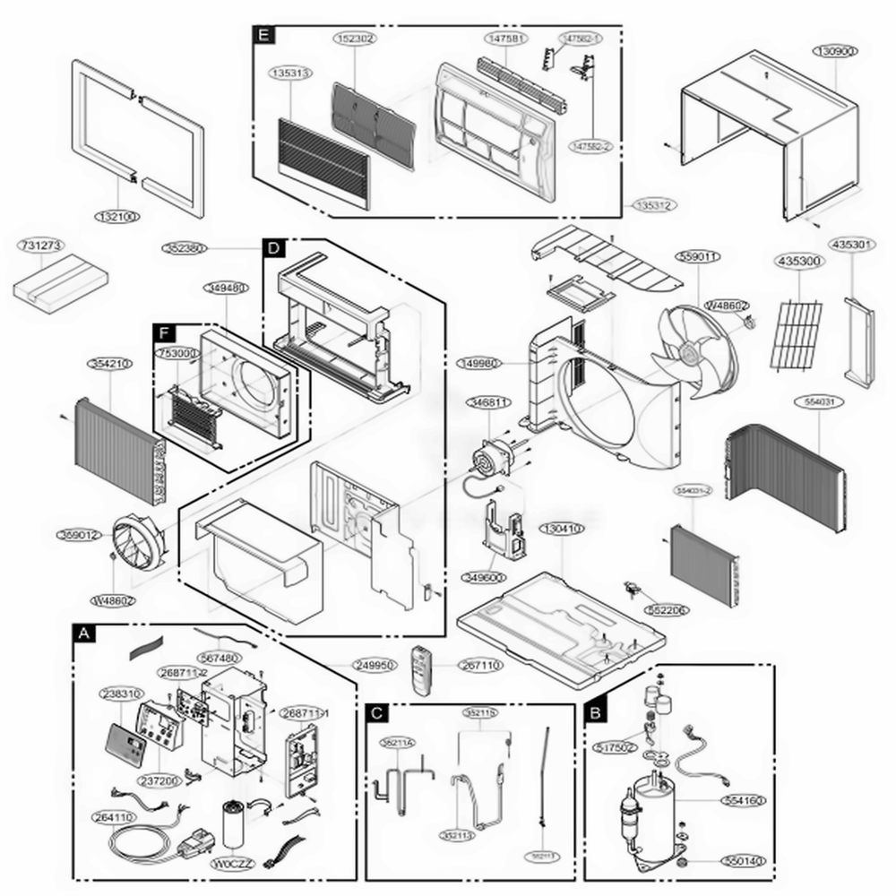 Main Diagram and Parts List for UE10D33 AWYBFRD LG Air Conditioner