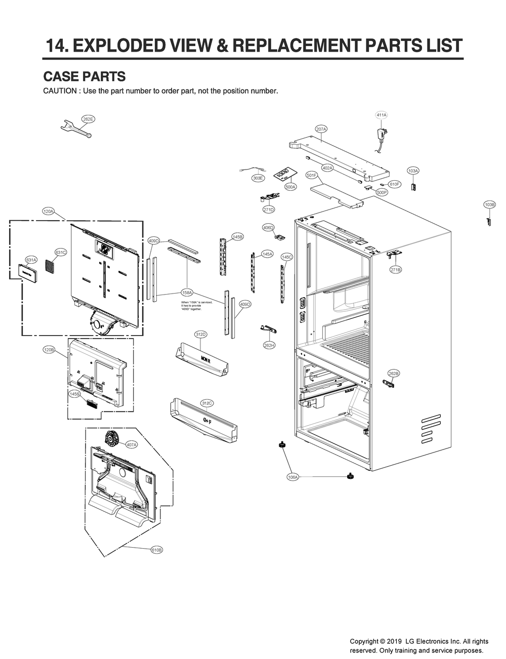 Case Parts Diagram and Parts List for GR-X308MKYM ASBCNA2 LG Refrigerator