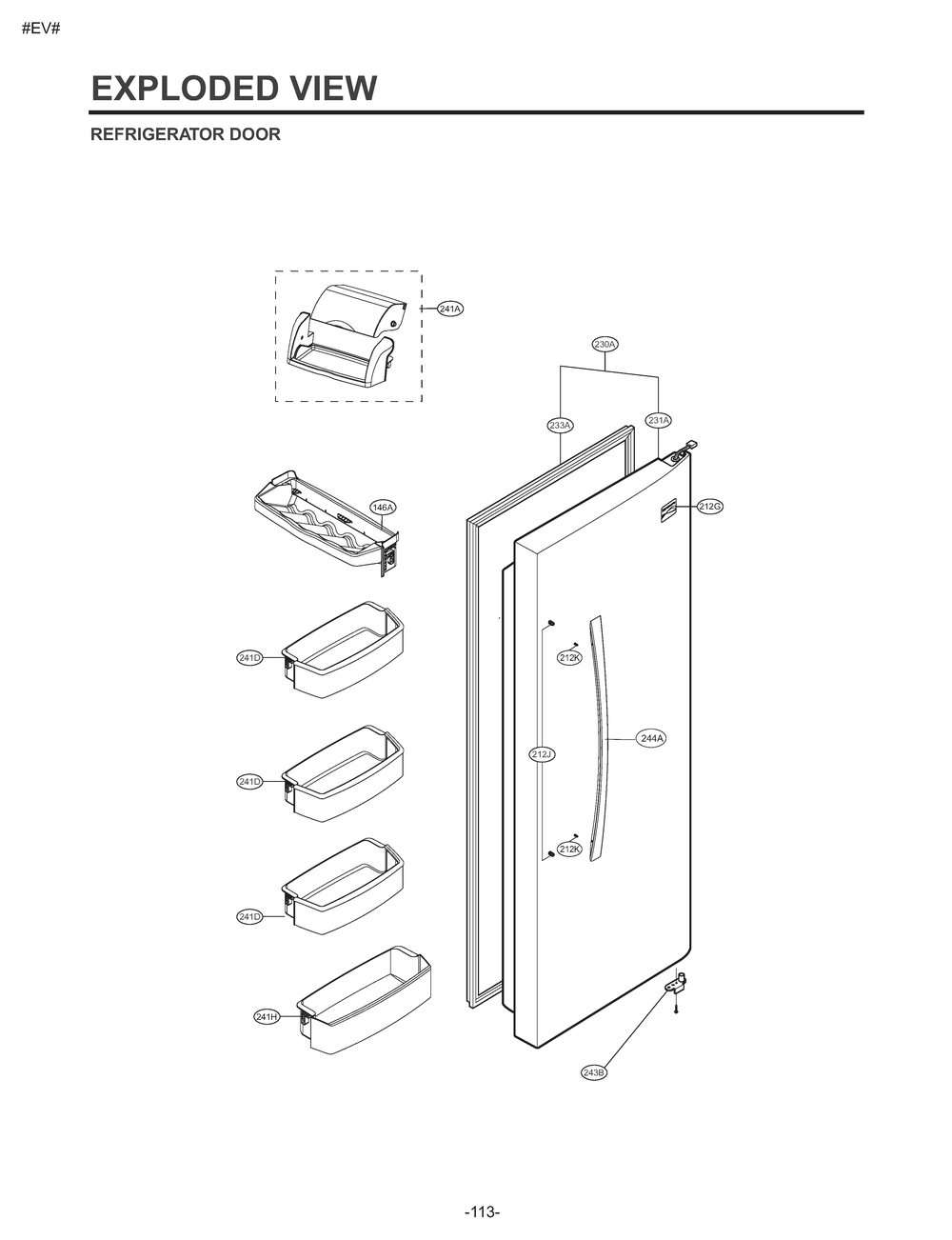 Refrigerator Door Diagram and Parts List for GM-L237MQFP ASW2SER LG Refrigerator