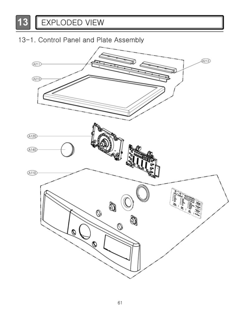 Control Panel And Plate Assembly Diagram and Parts List for DLG3601W 00 LG Dryer