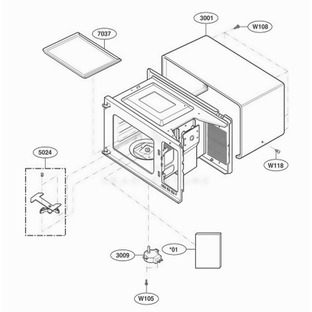 Oven Cavity Parts Diagram and Parts List for LD510D AGRQAMA LG Wall Oven