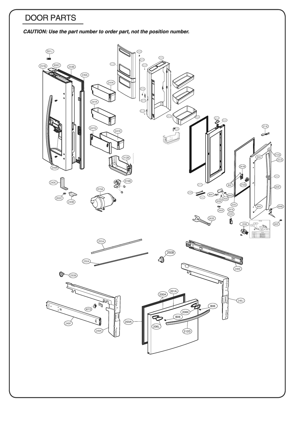 Door Parts Diagram and Parts List for GR-X268NSJL ASTCSE0 LG Refrigerator
