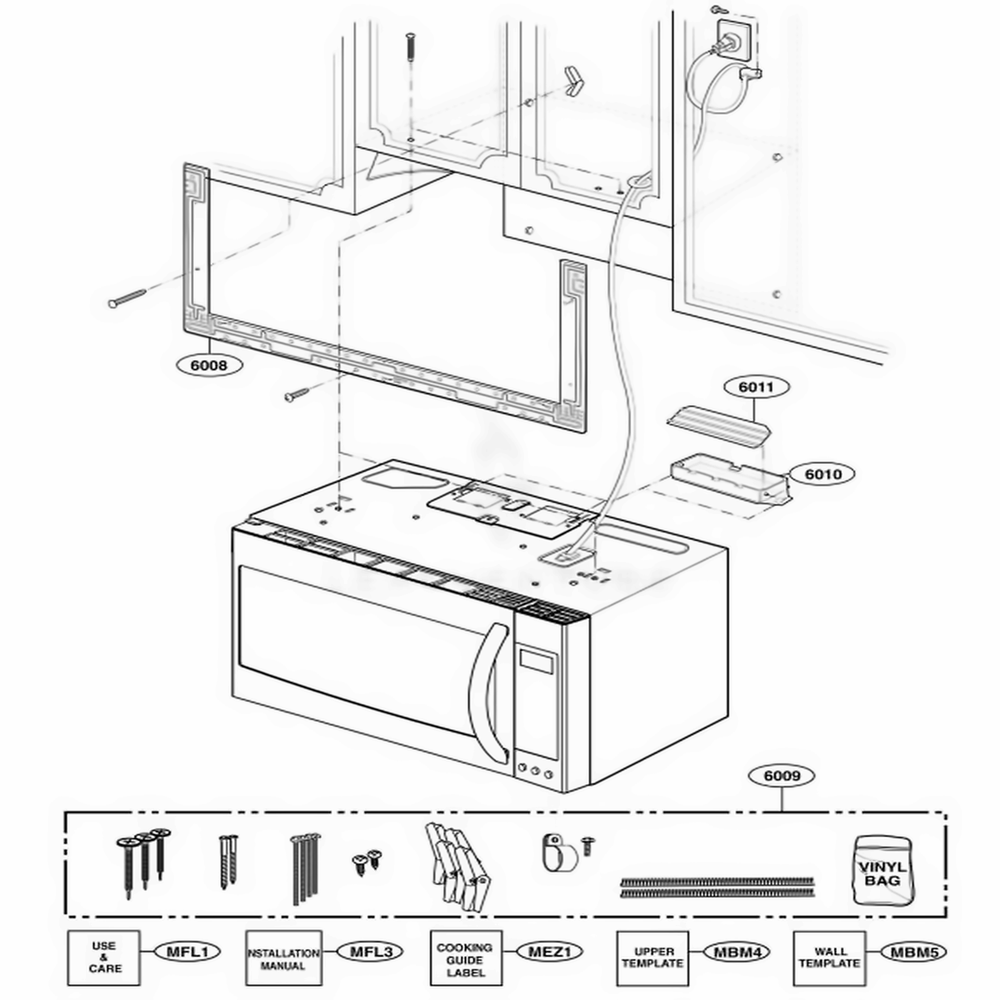 Installation Parts Diagram and Parts List for 88519 ABKESEA LG Range