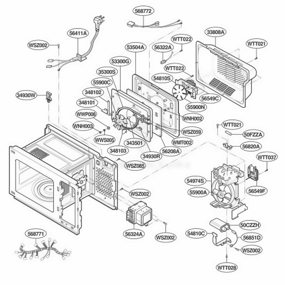 Interior Parts Diagram and Parts List for KCMC155JBL ABKEKAD LG Range
