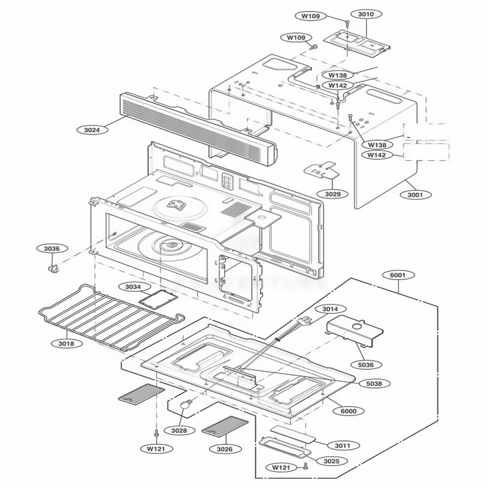 Oven Cavity Parts Diagram and Parts List for JVM1542BF CBKEGEU LG Wall Oven