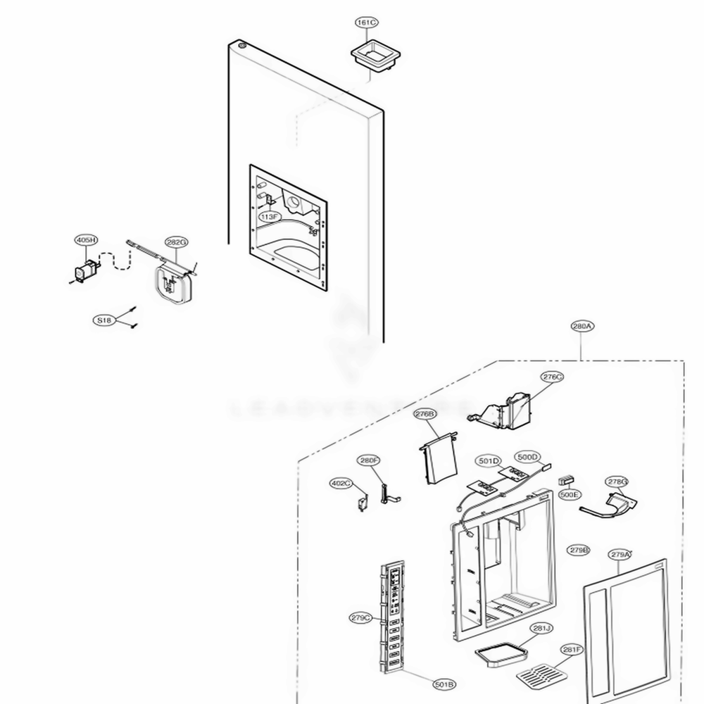 Dispenser Part Diagram and Parts List for LSC27921ST AST1LGA LG Refrigerator