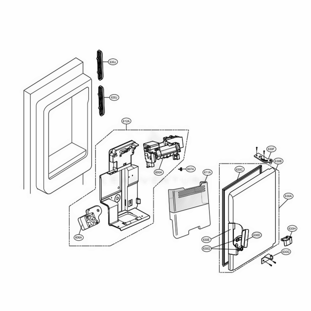 Ice Maker And Ice Bin Parts Diagram and Parts List for LFX28978ST ASTCNA4 LG Refrigerator