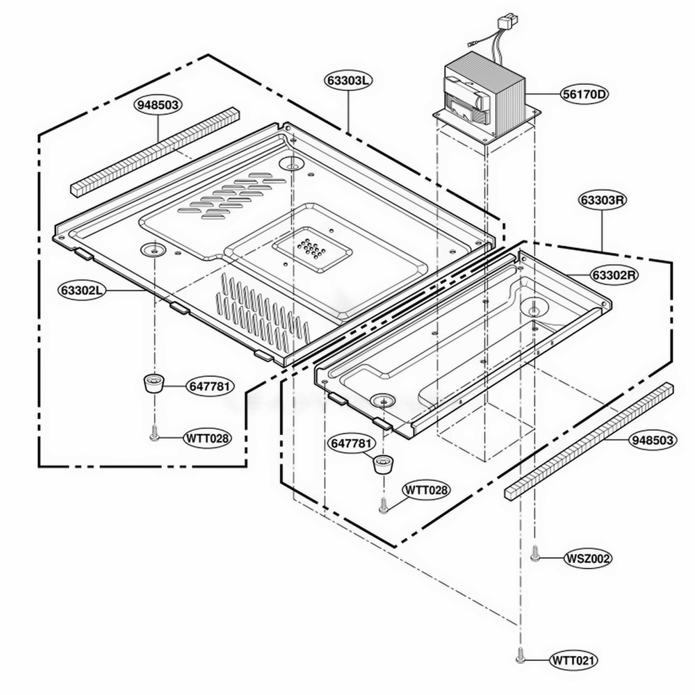 Base Plate Parts Diagram and Parts List for F1361E BKEAMA LG Range
