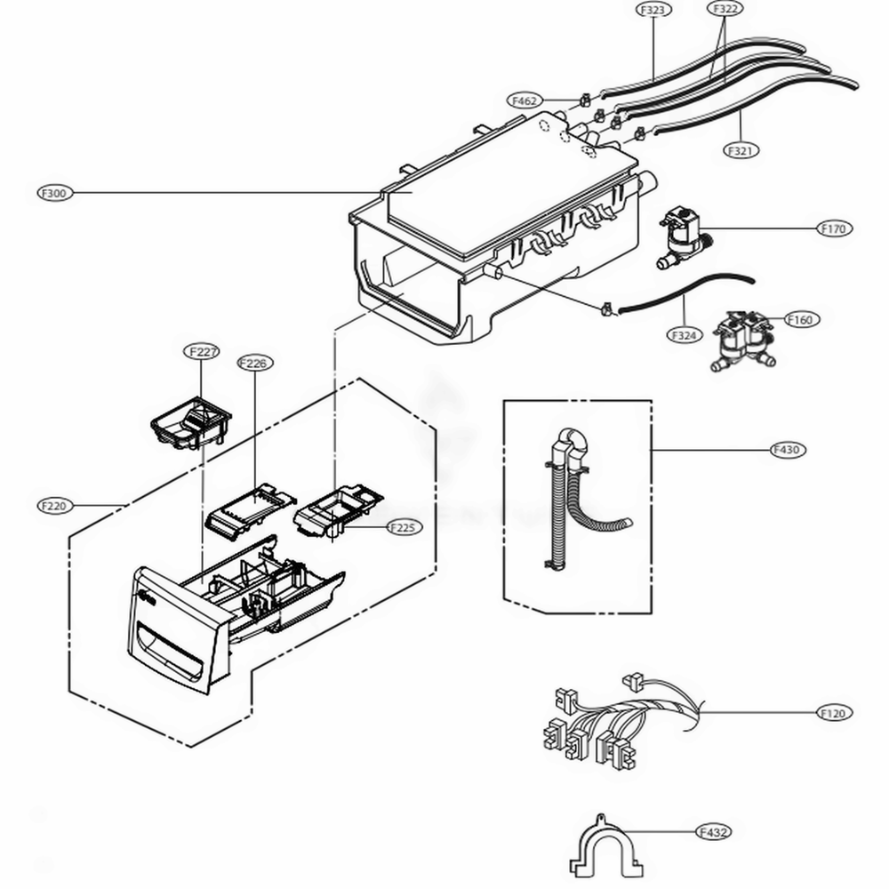Dispenser Assembly Diagram and Parts List for WM3998HBA ABLEVUS LG Washer