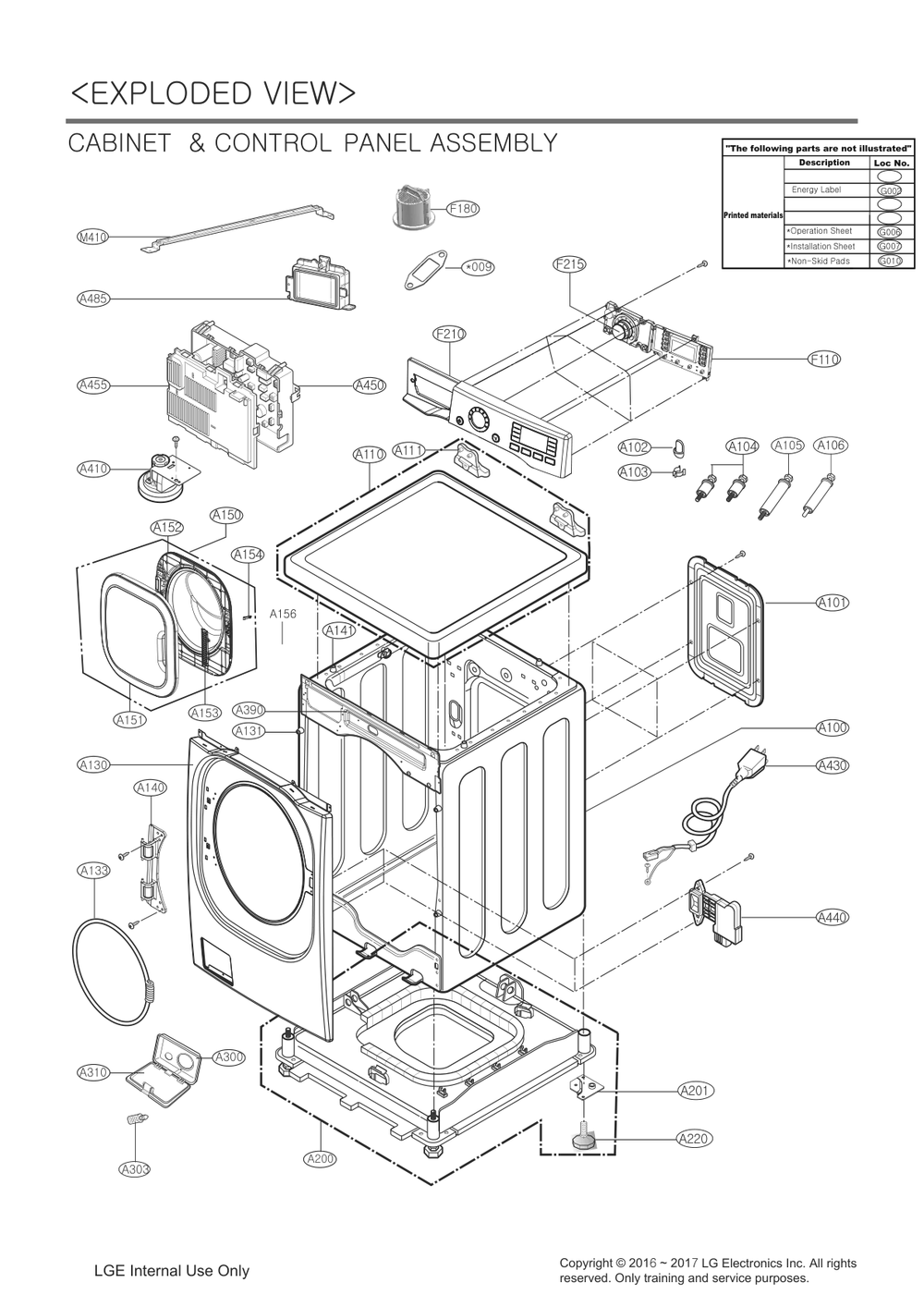 Cabinet And Control Panel Assembly Diagram and Parts List for FH4E9CCYK7 ASSEEUS LG Washer