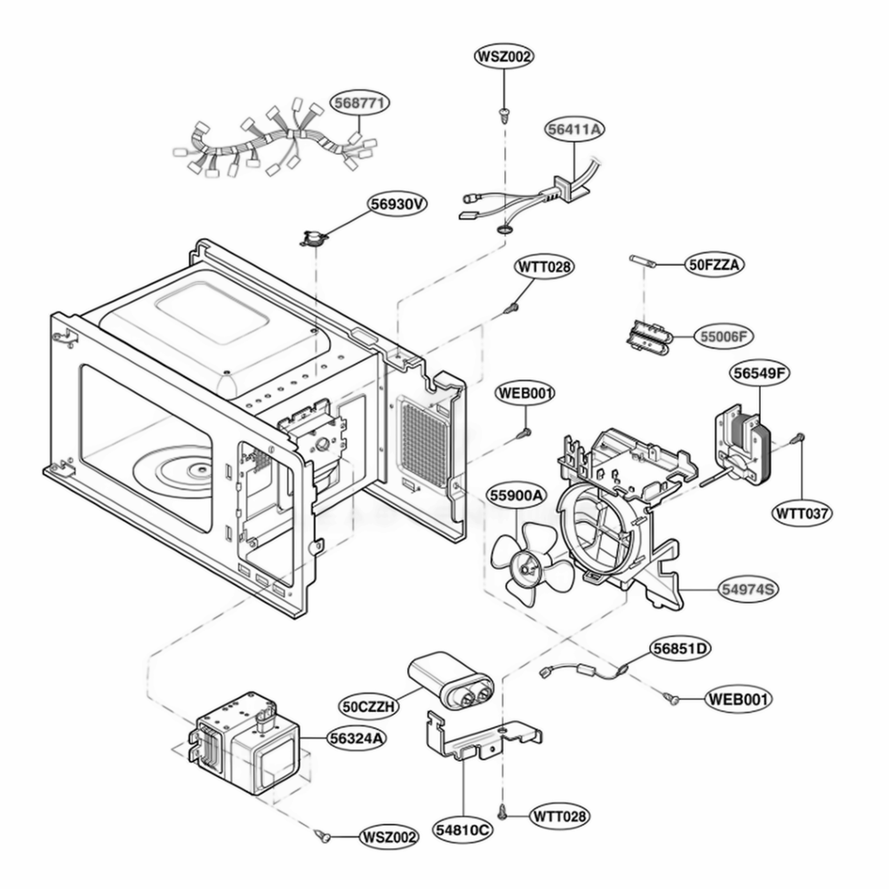 Interior Parts 1 Diagram and Parts List for MAK7553W01 CW1EGSE LG Range