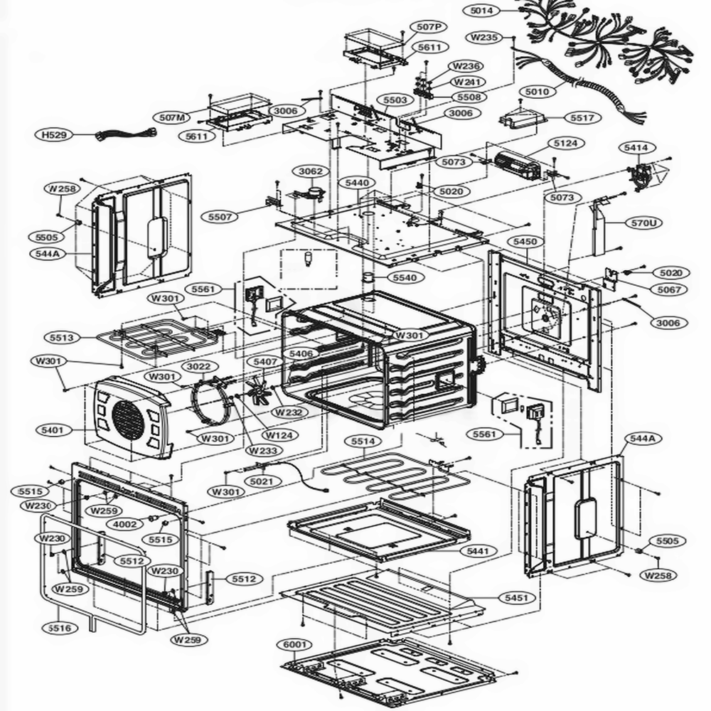 Upper Cavity Parts 2 Diagram and Parts List for LWD3063BD AB2LLGA LG Wall Oven