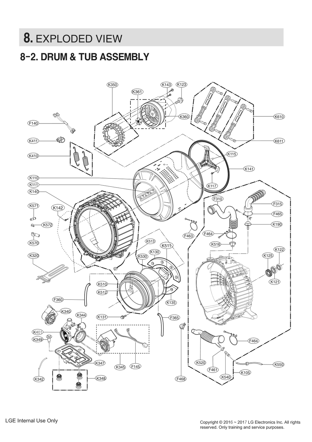 Drum And Tub Assembly Diagram and Parts List for FH399RYN ABWEEUS LG Washer