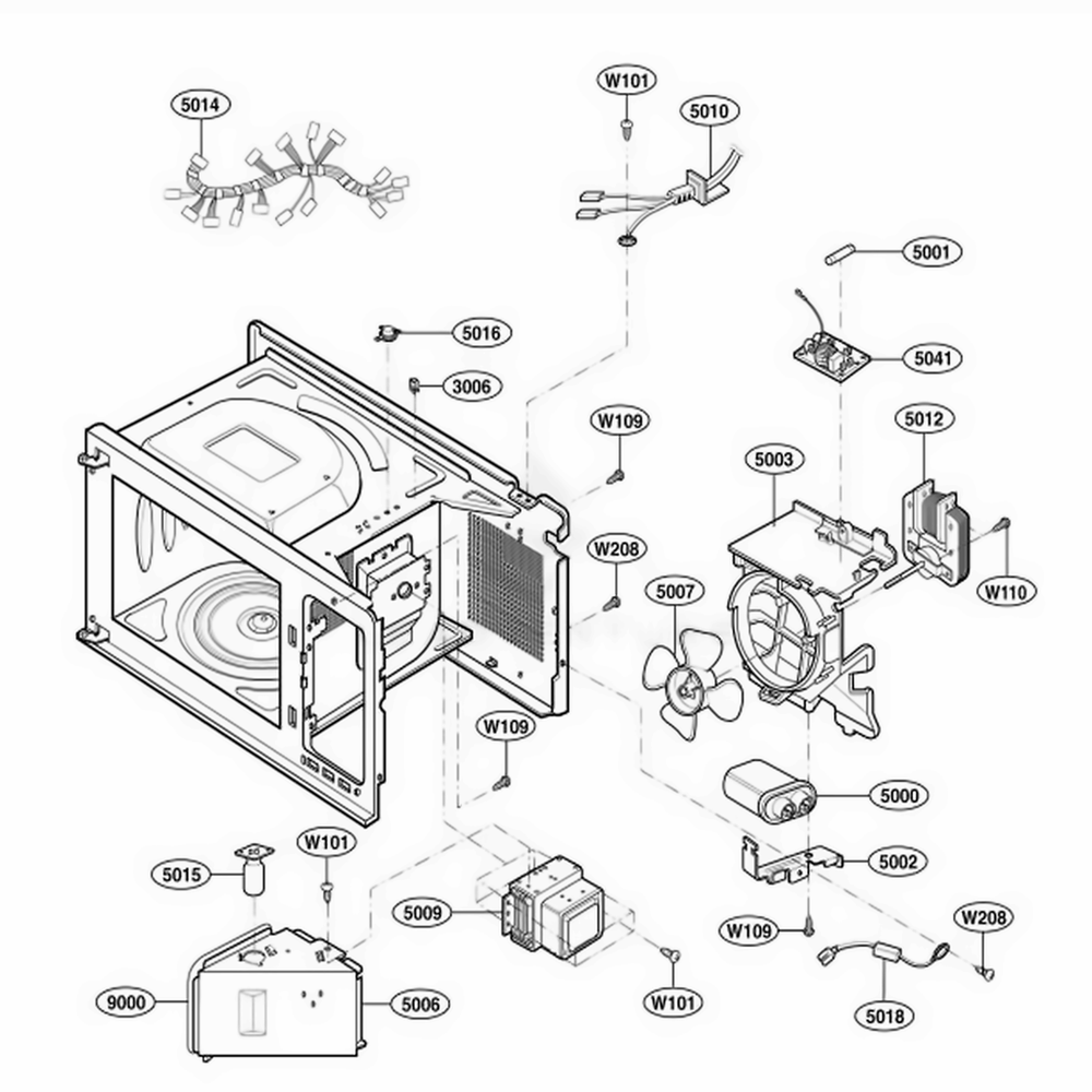 Interior Parts Diagram and Parts List for 69129 CBKESEA LG Range