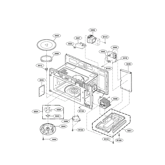 Interior 1 Diagram and Parts List for LMV2053ST 00 LG Microwave