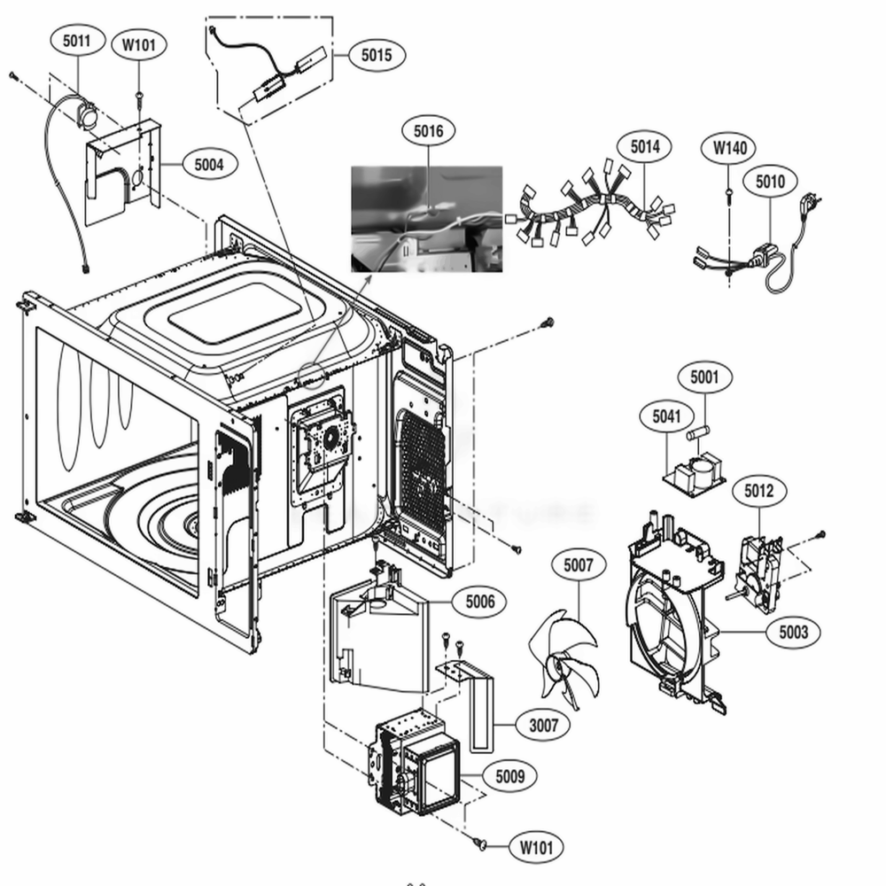 Interior Parts Diagram and Parts List for LMC2075ST CSSEBBY LG Microwave
