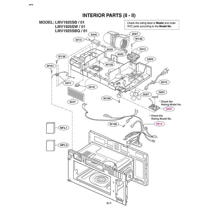 Section 7 Diagram and Parts List for LMV1925SBQ AB6ELGA LG Microwave Oven Combo