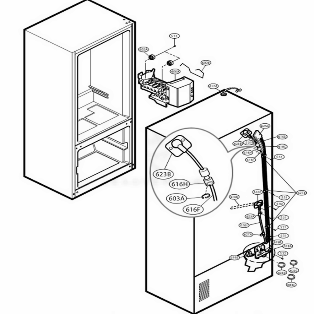 Ice Maker Parts Diagram and Parts List for 78543 AST2SER LG Refrigerator