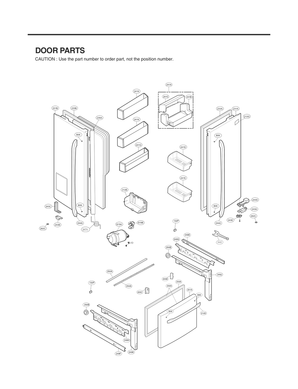 Door Parts Diagram and Parts List for GC-L258VQXD ASWCNA5 LG Refrigerator