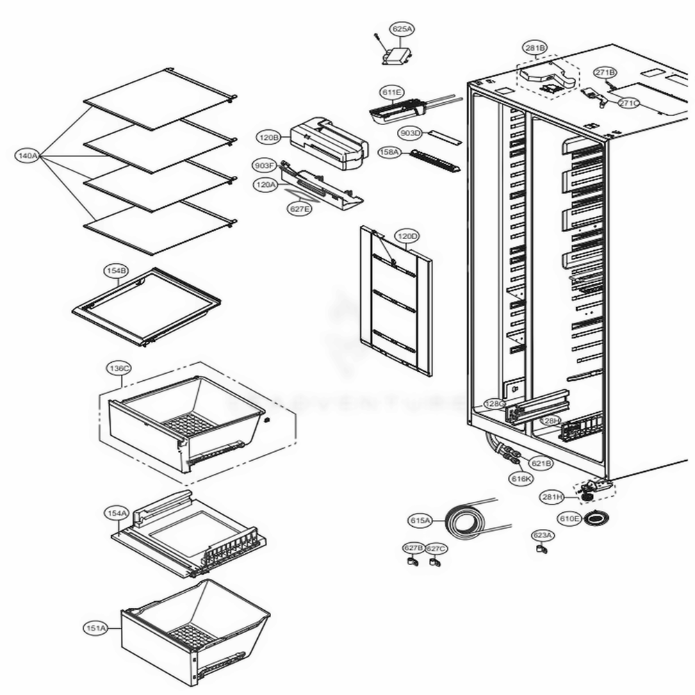 Refrigerator Compartment Diagram and Parts List for LSXS26366D ASBCNA4 LG Refrigerator