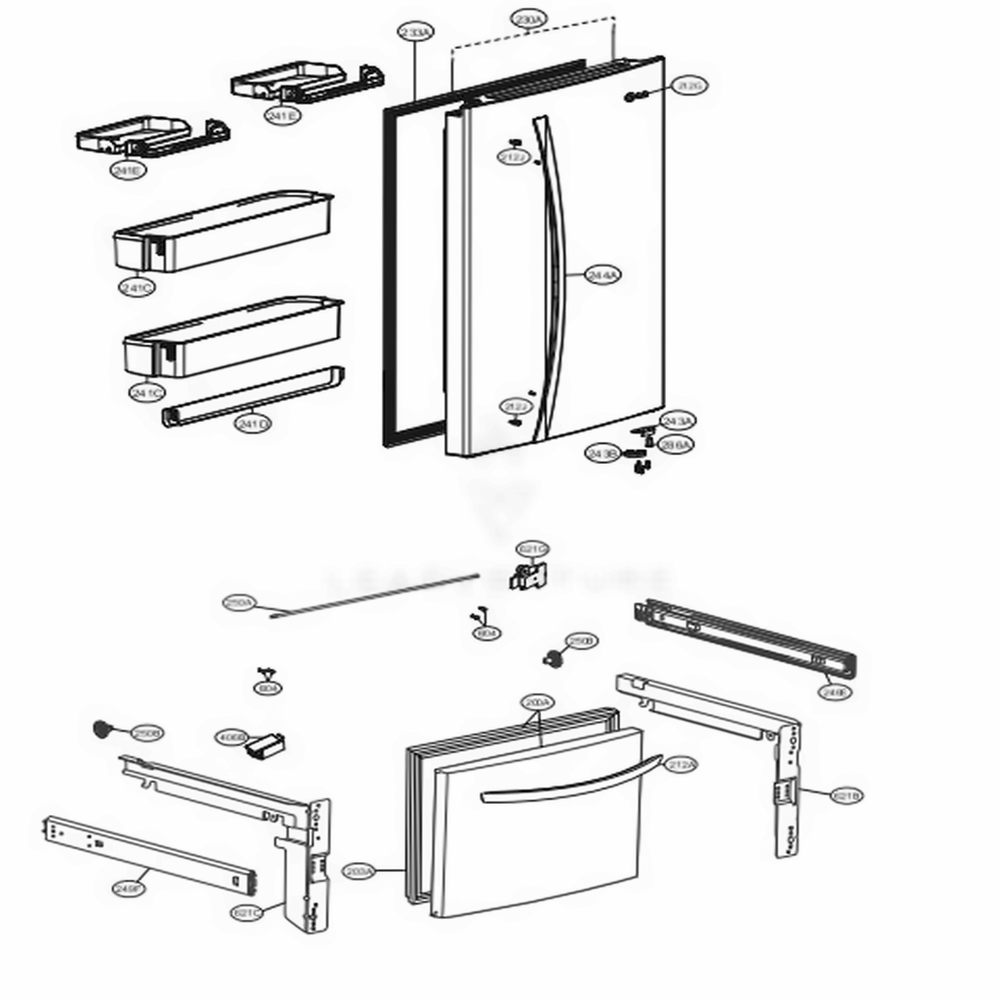 Door Parts Diagram and Parts List for LRDCS2603S ASTCNA0 LG Refrigerator