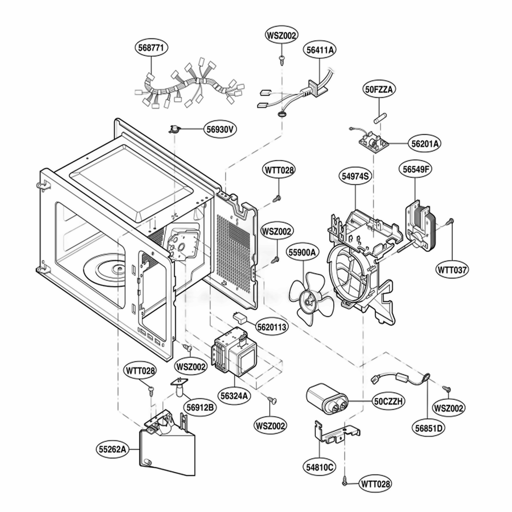 Interior Parts Diagram and Parts List for MS113YE MWEGSC LG Range