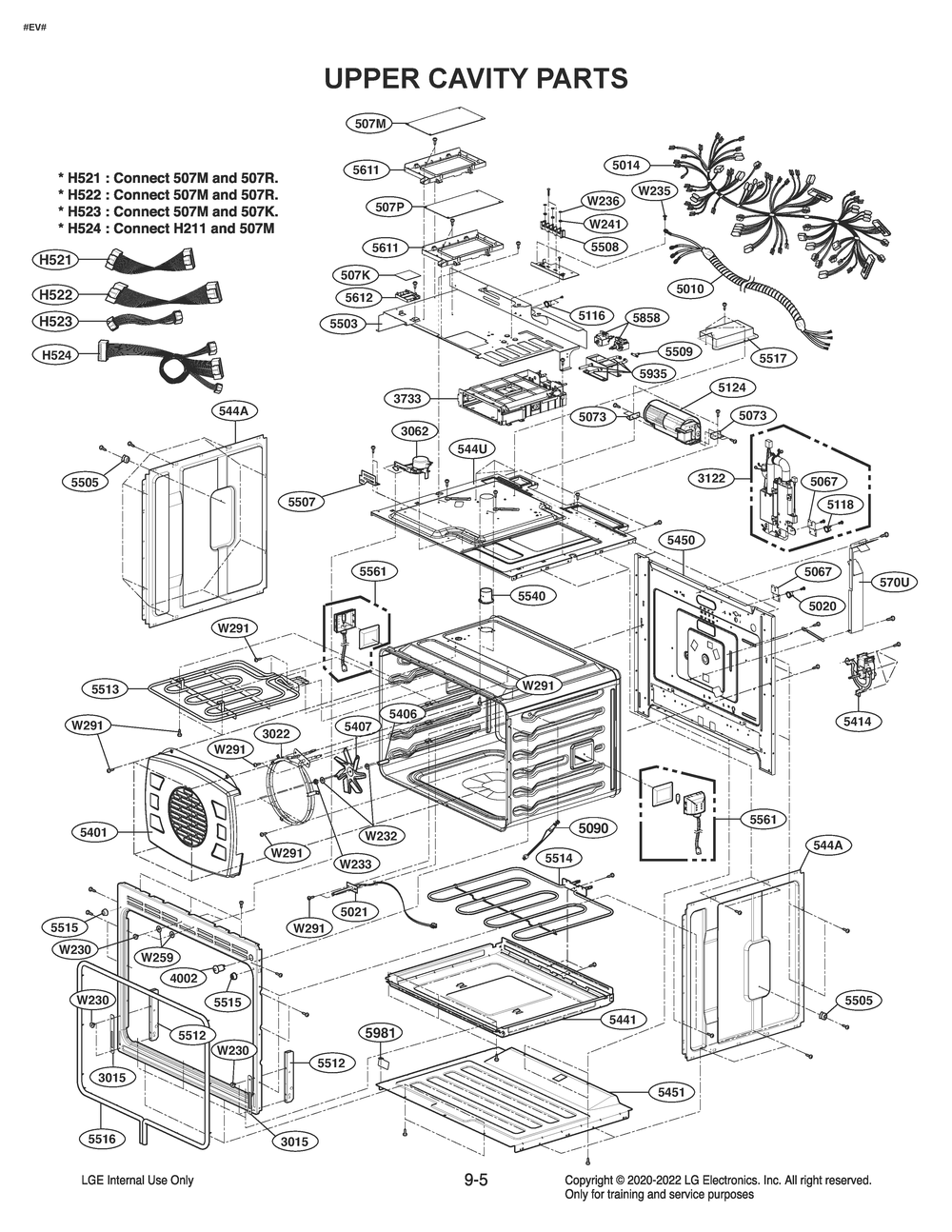 Upper Cavity Parts Diagram and Parts List for WDEK9419S ASTLSGN LG Wall Oven