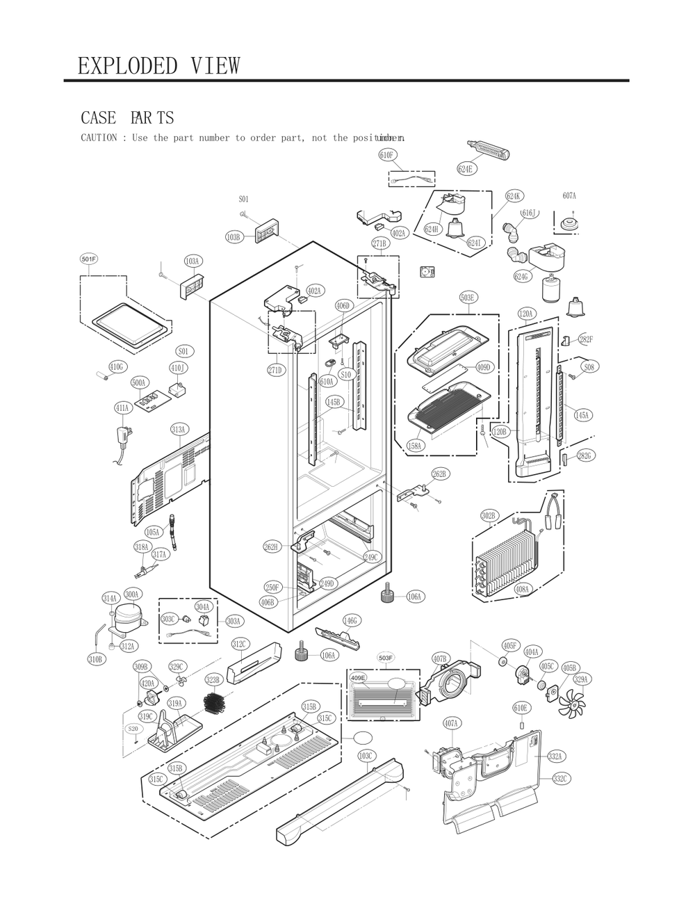Case Parts Diagram and Parts List for GC-L258VQXD ASWCNA6 LG Refrigerator