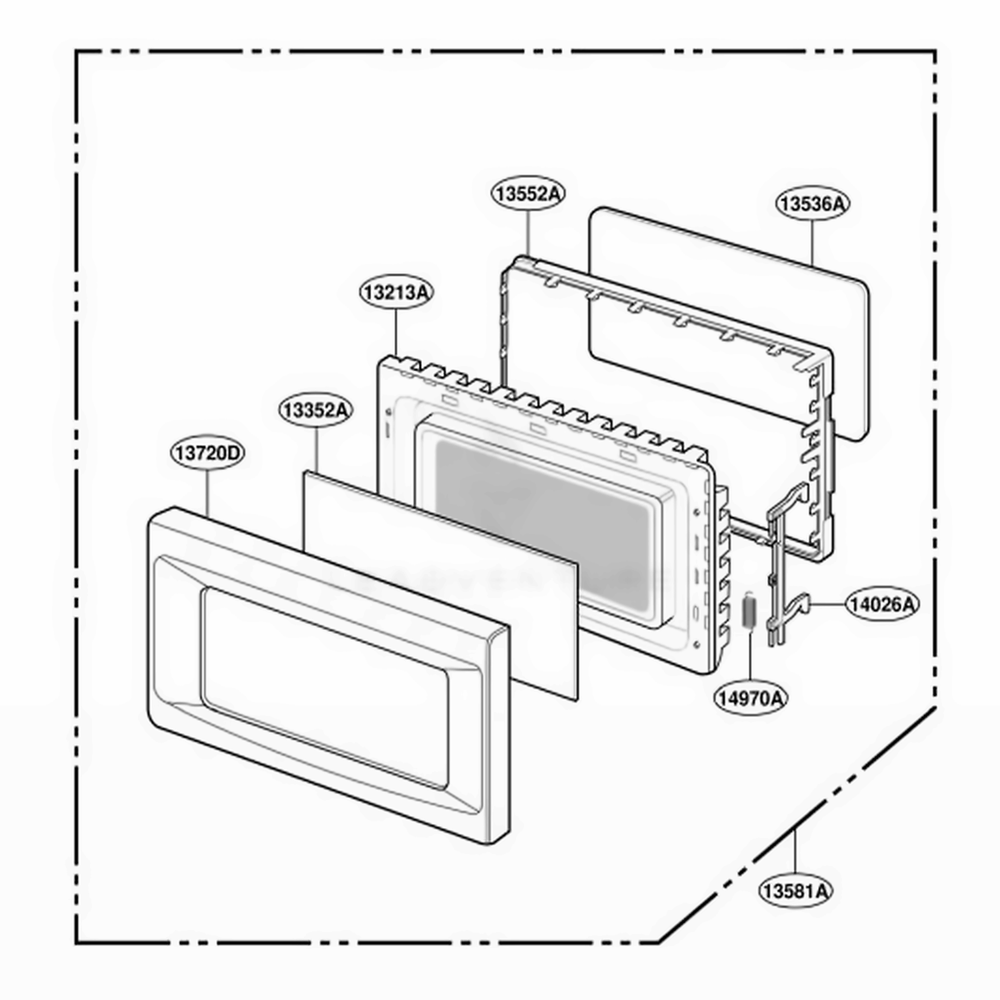 Door Parts Diagram and Parts List for JES1855PWH CW1EGEU LG Wall Oven