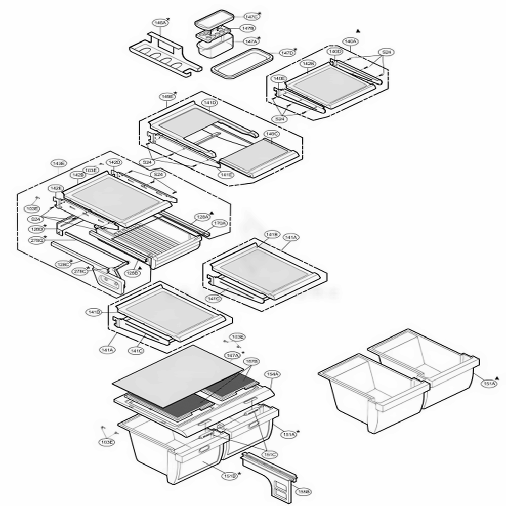 Refrigerator Parts Diagram and Parts List for 75252 ASWCSEF LG Refrigerator
