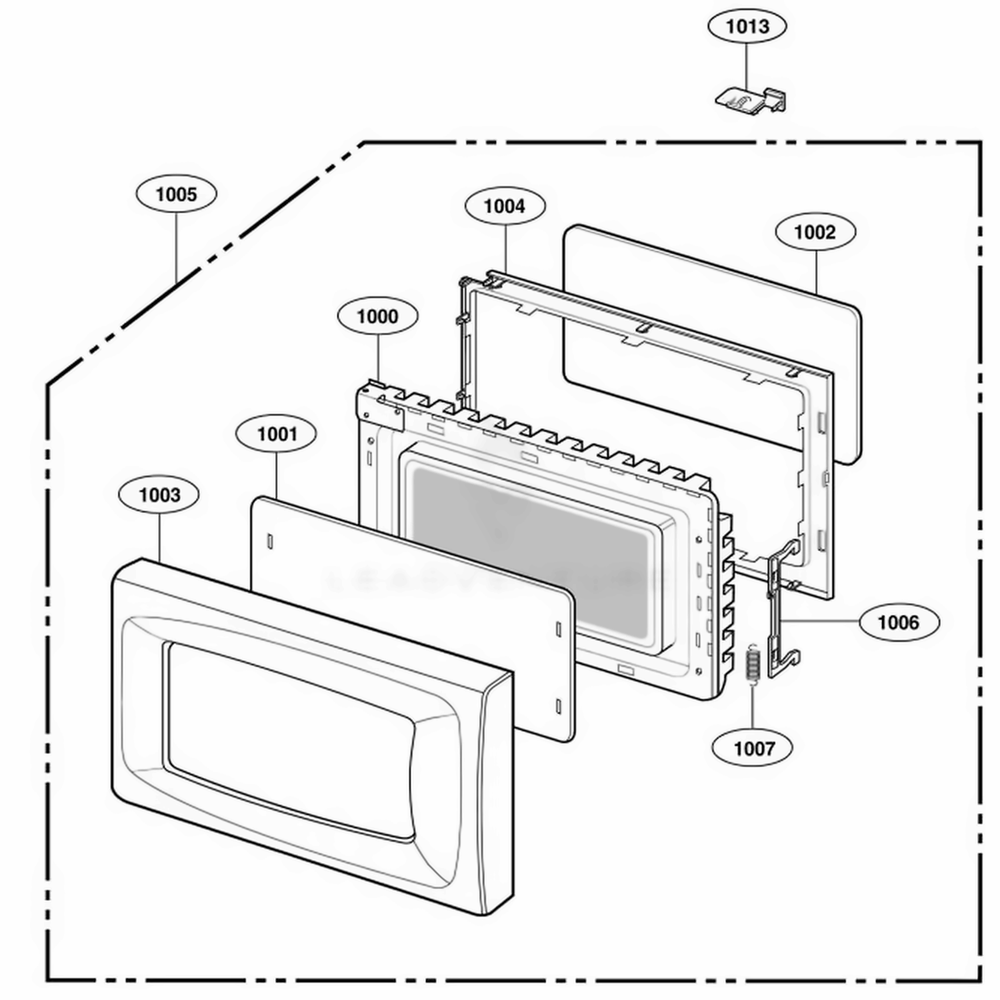 Door Parts Diagram and Parts List for 65022 CWHESEA LG Range