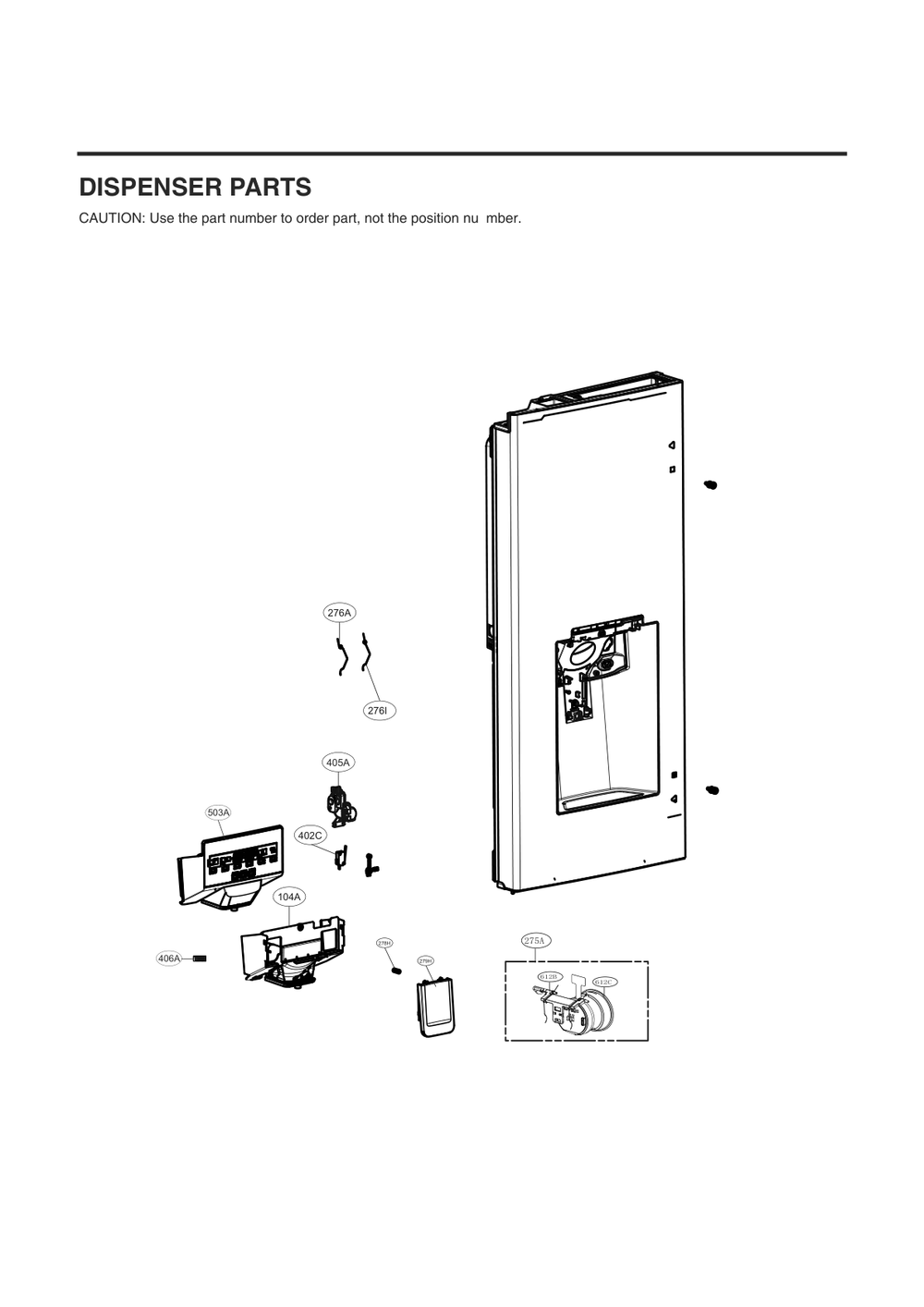 Dispenser Parts Diagram and Parts List for GC-J288NMXM AMTCNA4 LG Refrigerator