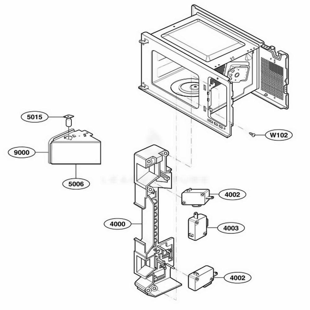 Latch Board Parts Diagram and Parts List for 65052 CWHESEA LG Wall Oven