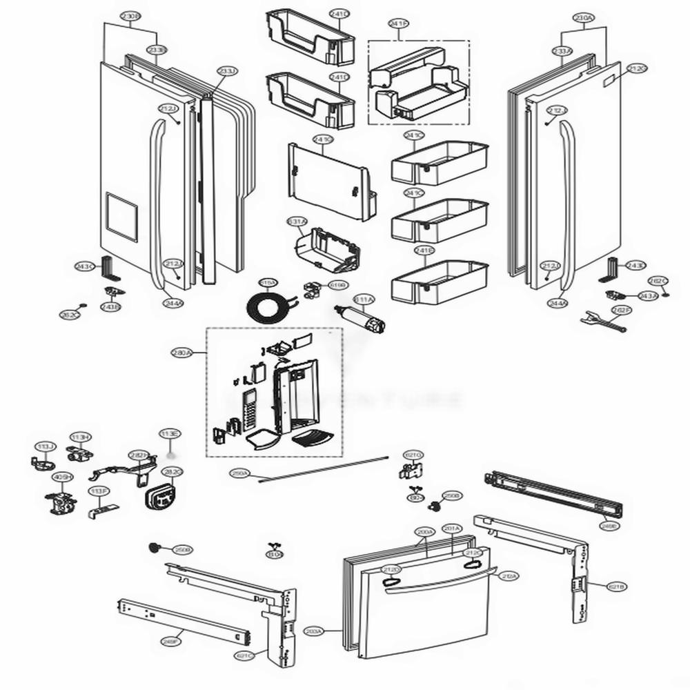 Door Parts Diagram and Parts List for LFXS24623S ASTCNA0 LG Refrigerator