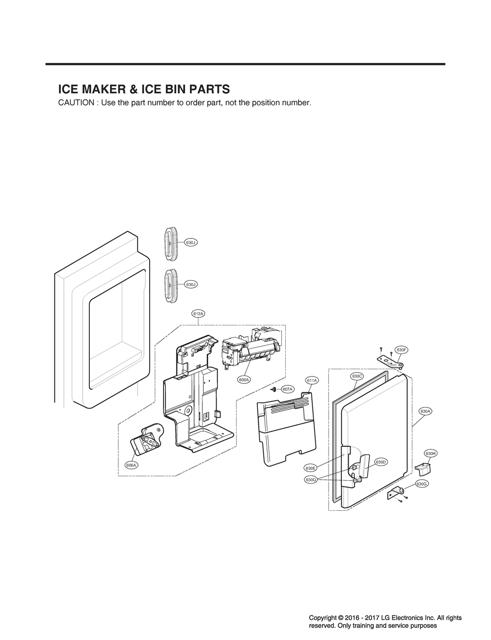 Ice Maker And Ice Bin Parts Diagram and Parts List for GR-L24GHSJM ASTCNA2 LG Refrigerator