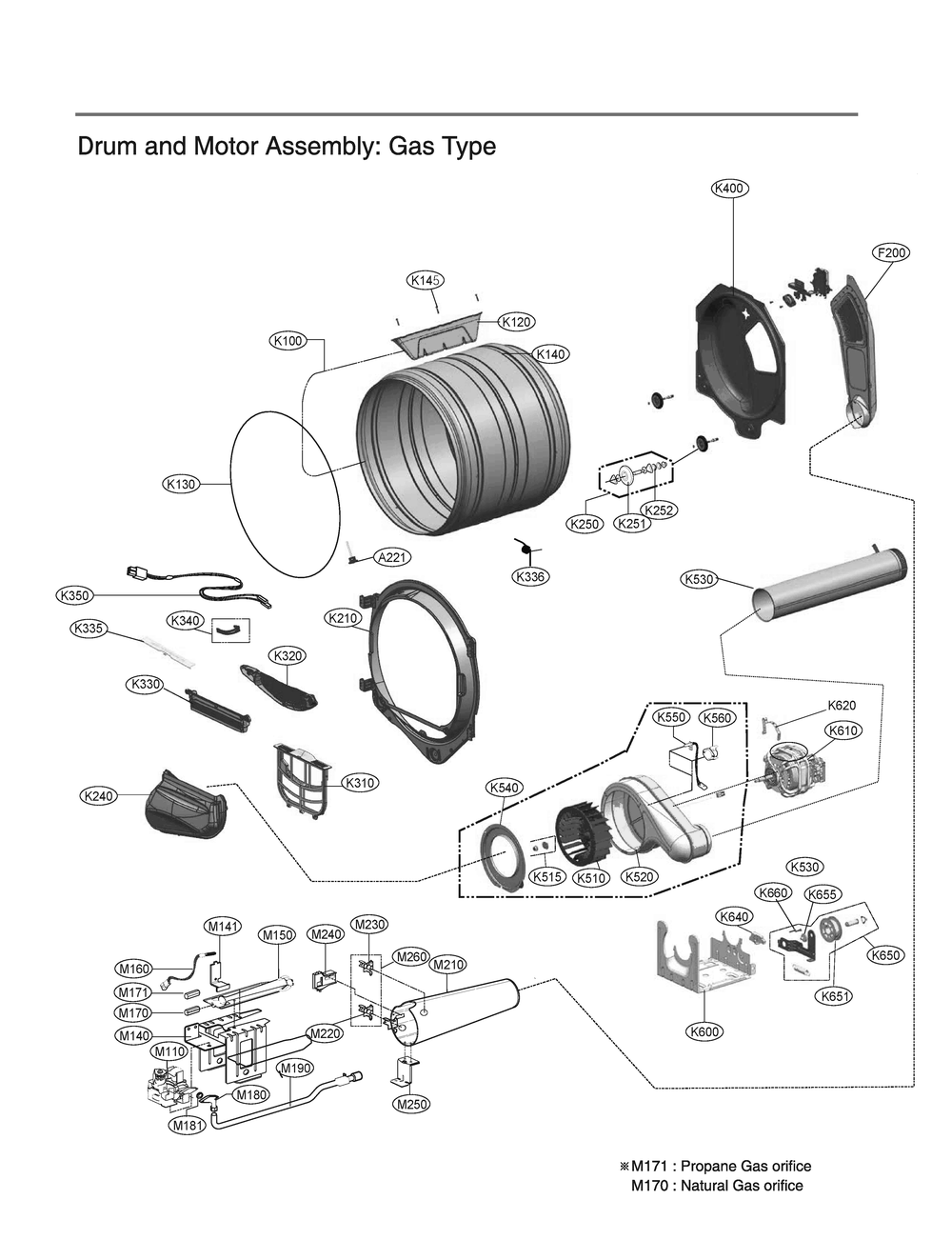 Drum And Motor Assembly Diagram and Parts List for DLG8401BE AEBEEUS LG Dryer